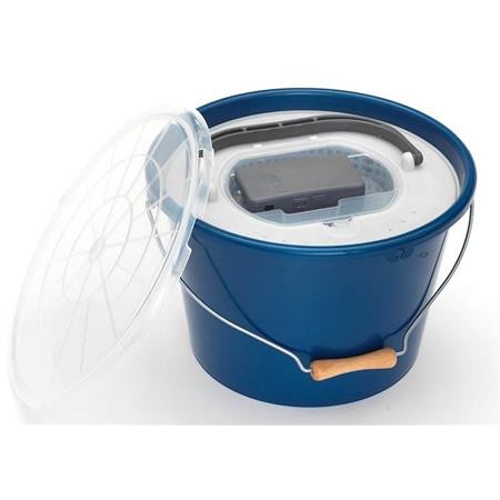 Secchio Per Esche Vive Plastilys 18L Rotondo Blu + Cestello Vivier + Aeratore Integrato + Coperchio