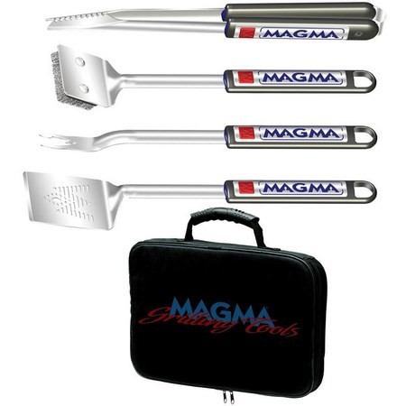 Set Of 4 Extendable Utensils Magma Stainless Steel For Barbecue + 1 Pouch