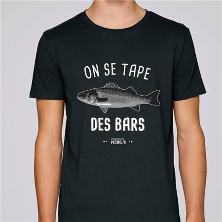 SHORT SLEEVE MEN'S TEE SHIRT MONSIEUR PÊCHEUR ON SE TAPE DES BARS - NOIR