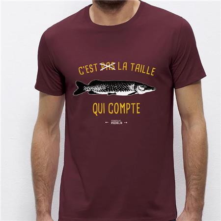 SHORT SLEEVE T-SHIRT FOR MEN MONSIEUR PÊCHEUR C'EST PAS LA TAILLE QUI COMPTE - BROCHET - BURGUNDY