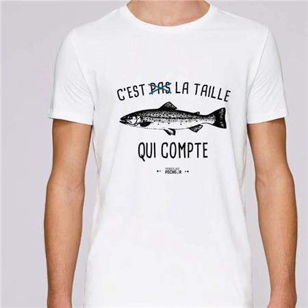 SHORT SLEEVE T-SHIRT FOR MEN MONSIEUR PÊCHEUR C'EST PAS LA TAILLE QUI COMPTE - TRUITE - BLANC