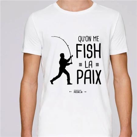 SHORT SLEEVE T-SHIRT FOR MEN MONSIEUR PÊCHEUR QU'ON ME FISH LA PAIX - BLANC