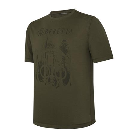 Short-Sleeved Men's T-Shirt - Dark Olive Beretta Outline - Dark Olive