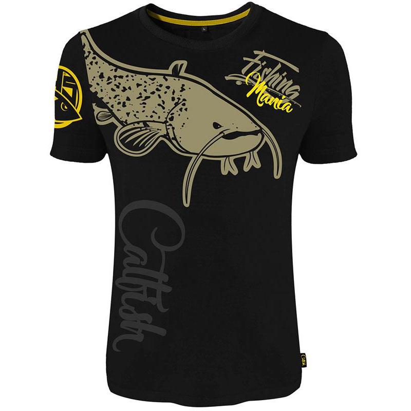 Hotspot Design T Shirt Fishing Mania Catfish Black XXL