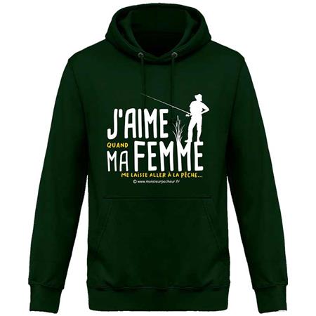 Sweat Homem - Bottle Green Monsieur Pêcheur J'aime Ma Femme - Bottle Green