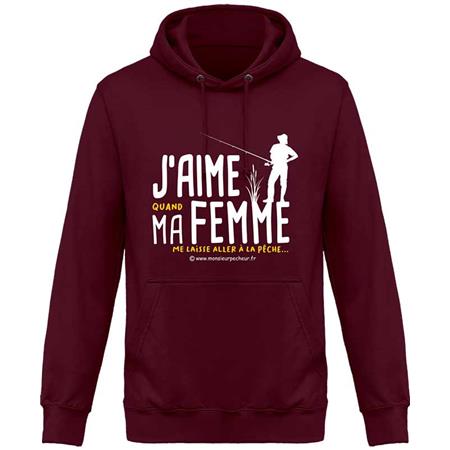 Sweat Homem - Burgundy Monsieur Pêcheur J'aime Ma Femme - Burgundy