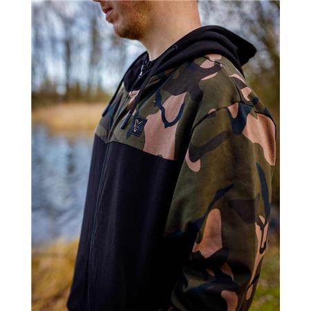 SWEAT HOMEM FOX LW BLACK/CAMO SPLIT ZIP HOODY - PRETO/CAMO