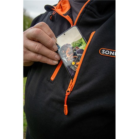 SWEAT HOMEM SONUBAITS 1/4 ZIP HOODIE WITH PHONE POCKET - NOIR/ORANGE