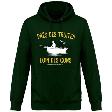 Sweat Homme Monsieur Pêcheur Près Des Truites, Loin Des Cons - Bottle Green