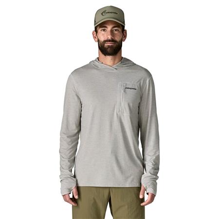 SWEATSHIRT TIL MÆND PATAGONIA MEN'S CAPILENE COOL SUN HOODY FITZ ROY TROUT - CRISP GRÅ/SALT GRÅ X-DYE