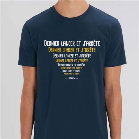 T-Shirt De Homem Com Mangas Curtas - Marinho Monsieur Pêcheur Dernier Lancer Et J'arrête - Marine