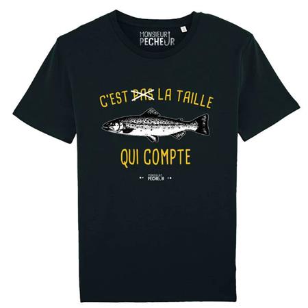 T-Shirt De Homem Com Mangas Curtas - Truta - Preto Monsieur Pêcheur C'est Pas La Taille Qui Compte - Truite - Noir