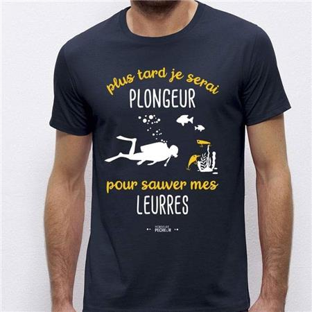 T-Shirt De Homem De Mangas Curtas - Marinho Monsieur Pêcheur Plus Tard Je Serais Plongeur - Marine