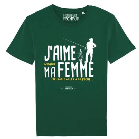 T-Shirt De Homem De Mangas Curtas - Verde Monsieur Pêcheur J'aime Ma Femme - Vert