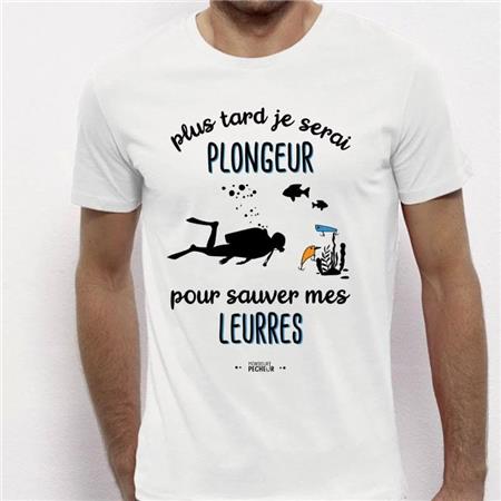 T-Shirt De Manga Curta Homem Monsieur Pêcheur Plus Tard Je Serais Plongeur - Branco