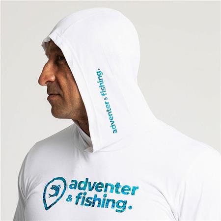 T-SHIRT DE MANGAS COMPRIDAS HOMEM - BRANCO/AZUL ADVENTER & FISHING GOLON ANTI UV - BLANC/BLEU