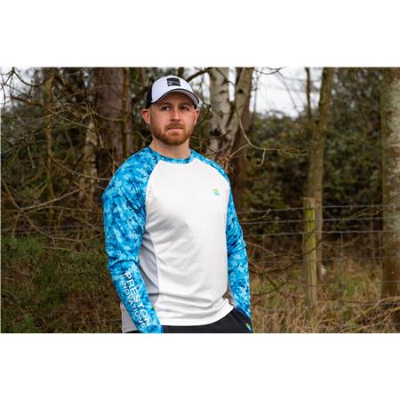 T-SHIRT DE MANGAS COMPRIDAS PARA HOMEM - BRANCO/AZUL PRESTON INNOVATIONS PERFORMANCE SUN SHIRT UPF-35 - BLANC/BLEU