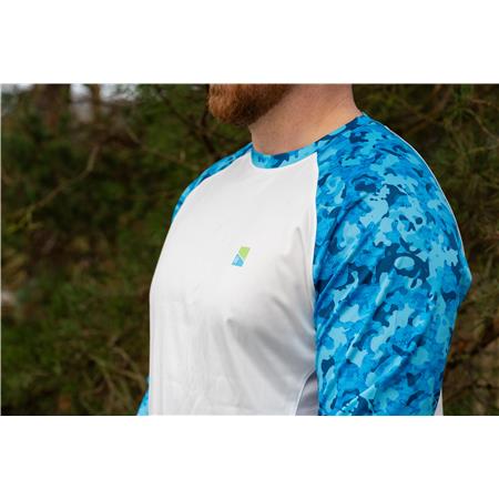 T-SHIRT DE MANGAS COMPRIDAS PARA HOMEM - BRANCO/AZUL PRESTON INNOVATIONS PERFORMANCE SUN SHIRT UPF-35 - BLANC/BLEU