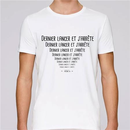 T-Shirt De Mangas Curtas Homem - Branco Monsieur Pêcheur Dernier Lancer Et J'arrête - Blanc