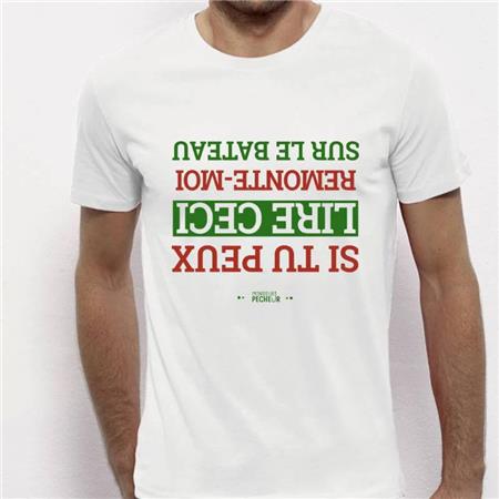 T-SHIRT DE MANGAS CURTAS HOMEM - BRANCO MONSIEUR PÊCHEUR REMONTE MOI SUR LE BATEAU - BLANC