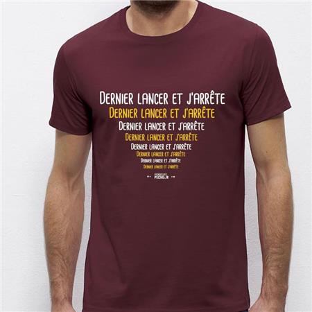 T-Shirt De Mangas Curtas Homem - Burgundy Monsieur Pêcheur Dernier Lancer Et J'arrête - Burgundy