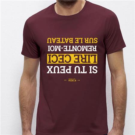 T-Shirt De Mangas Curtas Homem - Burgundy Monsieur Pêcheur Remonte Moi Sur Le Bateau - Burgundy