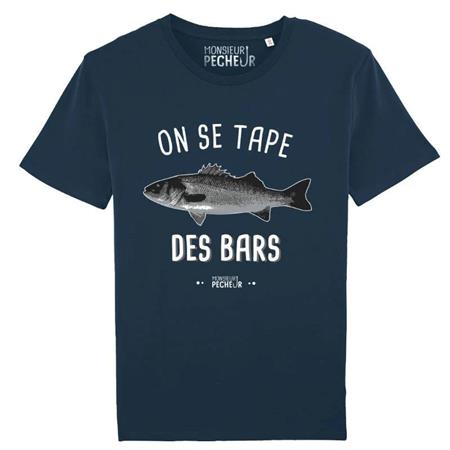 T-Shirt De Mangas Curtas Homem - Marinho Monsieur Pêcheur On Se Tape Des Bars - Marine