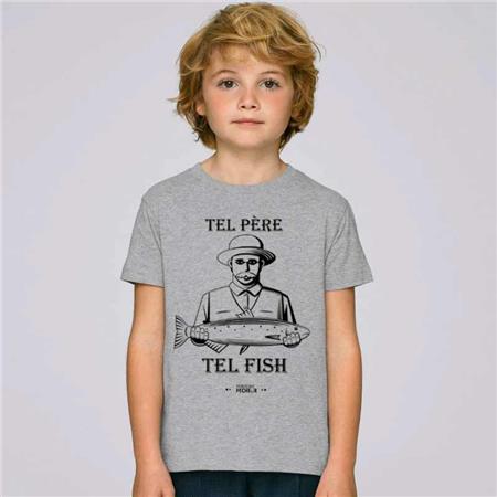 T-Shirt De Mangas Curtas Para Criança - Heather Grey Monsieur Pêcheur Tel Père Tel Fish - Heather Grey