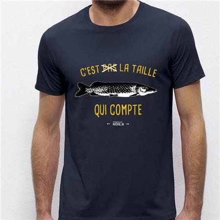 T-SHIRT DE MANGAS CURTAS PARA HOMEM - LÚCIO - MARINHO MONSIEUR PÊCHEUR C'EST PAS LA TAILLE QUI COMPTE - BROCHET - MARINE