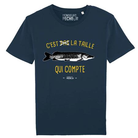 T-SHIRT DE MANGAS CURTAS PARA HOMEM - LÚCIO - MARINHO MONSIEUR PÊCHEUR C'EST PAS LA TAILLE QUI COMPTE - BROCHET - MARINE