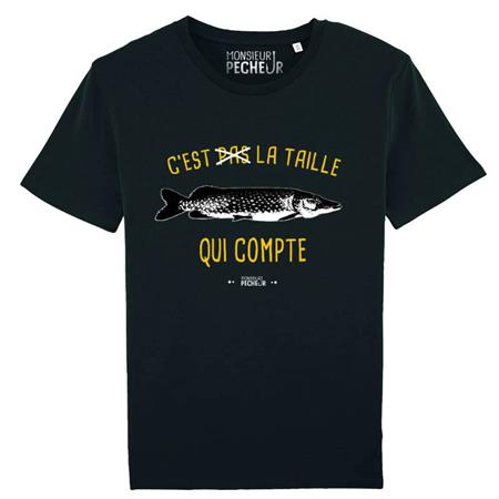 T-Shirt De Mangas Curtas Para Homem - Lúcio - Preto Monsieur Pêcheur C'est Pas La Taille Qui Compte - Brochet - Noir