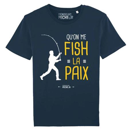 T-Shirt De Mangas Curtas Para Homem - Marinho Monsieur Pêcheur Qu'on Me Fish La Paix - Marine