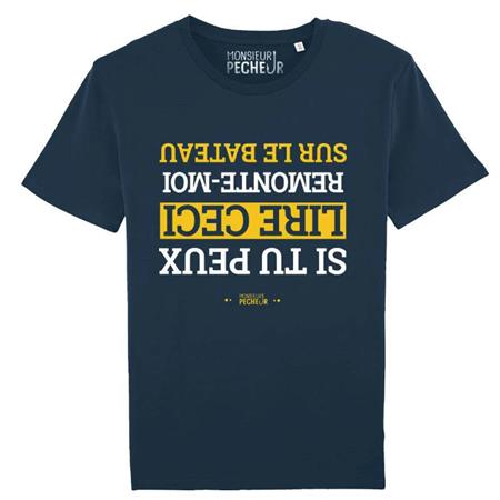 T-Shirt De Mangas Curtas Para Homem - Marinho Monsieur Pêcheur Remonte Moi Sur Le Bateau - Marine