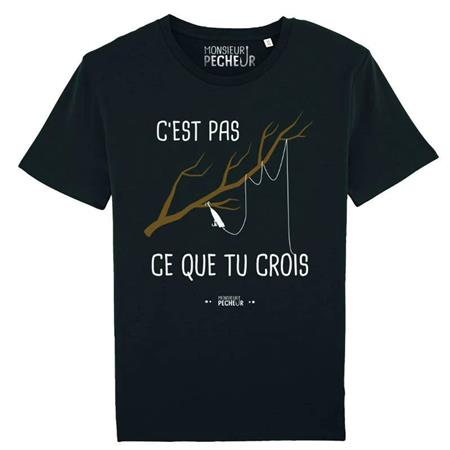 T-SHIRT DE MANGAS CURTAS PARA HOMEM - PRETO MONSIEUR PÊCHEUR C'EST PAS CE QUE TU CROIS - NOIR