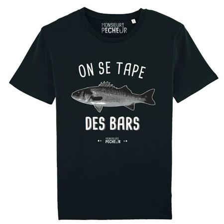 T-Shirt De Mangas Curtas Para Homem - Preto Monsieur Pêcheur On Se Tape Des Bars - Noir