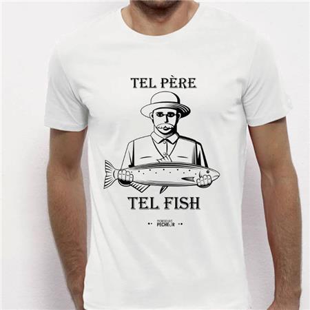 T-Shirt Kortärmad Herr Monsieur Pêcheur Som Far, Sådan Fisk - Vit