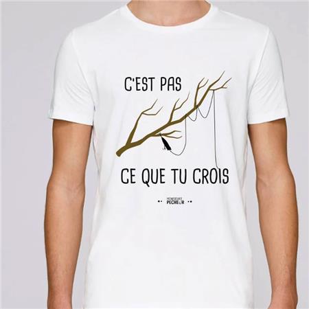 T-SHIRT KORTE MOUWEN HEREN MONSIEUR PÊCHEUR C'EST PAS CE QUE TU CROIS - WIT