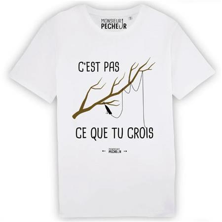 T-Shirt Korte Mouwen Heren Monsieur Pêcheur C'est Pas Ce Que Tu Crois - Wit