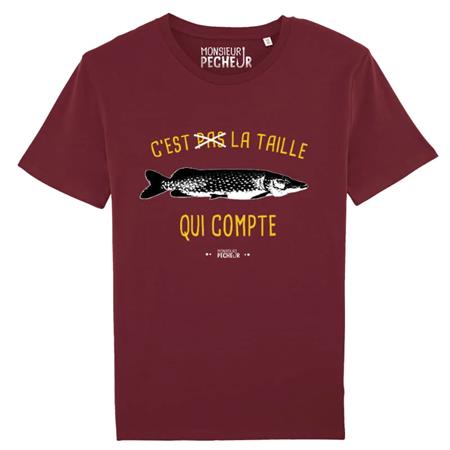 T-Shirt Korte Mouwen Heren Monsieur Pêcheur C'est Pas La Taille Qui Compte - Snoek - Bordeaux