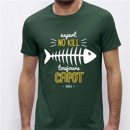 T-Shirt Korte Mouwen Heren Monsieur Pêcheur Expert No Kill - Groen