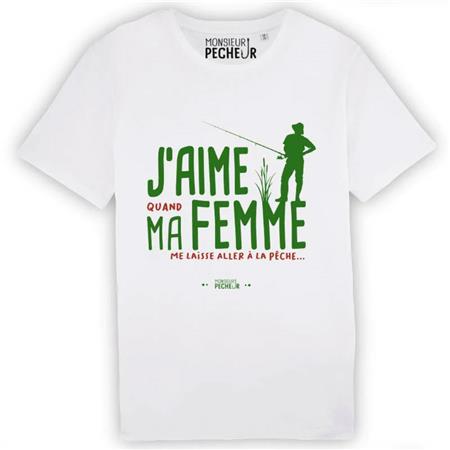 T-Shirt Korte Mouwen Heren Monsieur Pêcheur J'aime Ma Femme - Wit