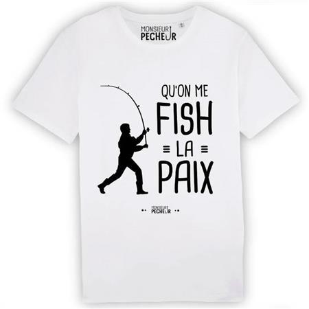 T-Shirt Korte Mouwen Heren Monsieur Pêcheur Qu'on Me Fish La Paix - Wit