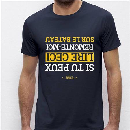 T-SHIRT KORTE MOUWEN HEREN MONSIEUR PÊCHEUR REMONTE MOI SUR LE BATEAU - MARINE