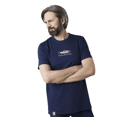 T-SHIRT KURZARM HERREN GEOFF ANDERSON ORGANIC PEACE TROUT - MARINEBLAU