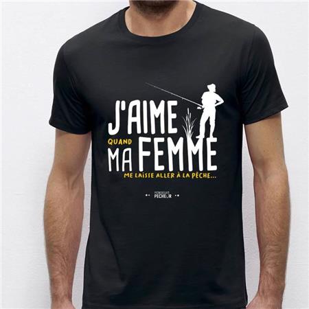 T-SHIRT KURZARM HERREN MONSIEUR PÊCHEUR J'AIME MA FEMME - SCHWARZ