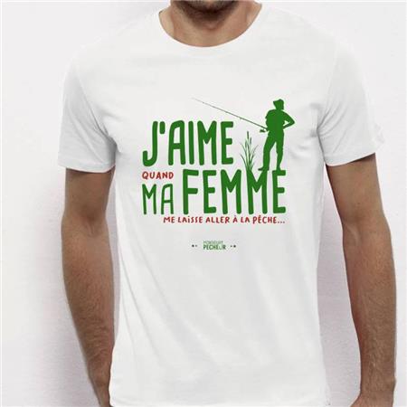 T-SHIRT KURZARM HERREN MONSIEUR PÊCHEUR J'AIME MA FEMME - WEIß