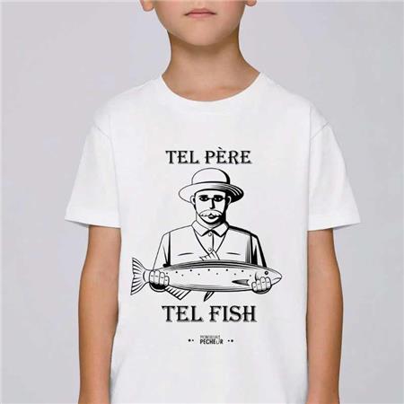 T-Shirt Kurze Ärmel Kind Monsieur Pêcheur Wie Der Vater, So Der Fisch - Weiß