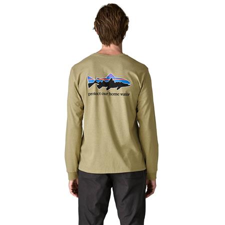 T-SHIRT LANGARM HERREN PATAGONIA MEN'S LONG-SLEEVED HOME WATER TROUT RESPONSIBILI-TEE - GUMTREE GRÜN