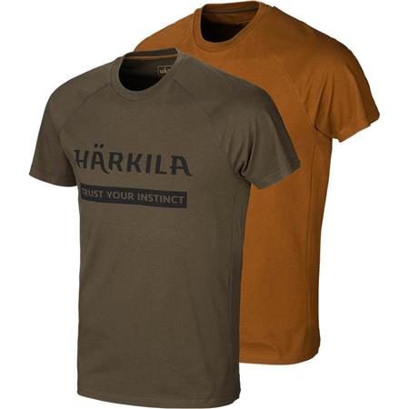 T-Shirt Mangas Curtas Homem Harkila Logo Vert/Argile - Pack De 2