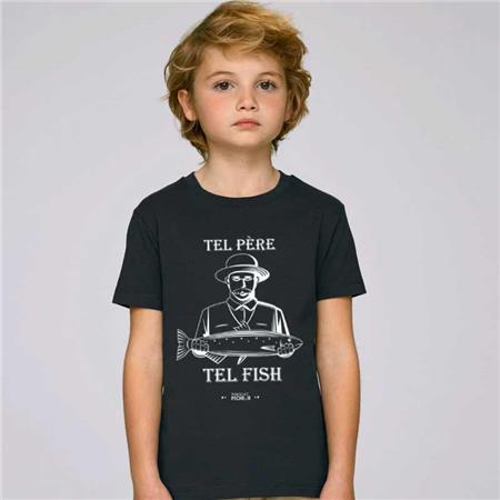 T-Shirt Med Korta Ärmar För Barn Monsieur Pêcheur Som Far, Sådan Fisk - Svart